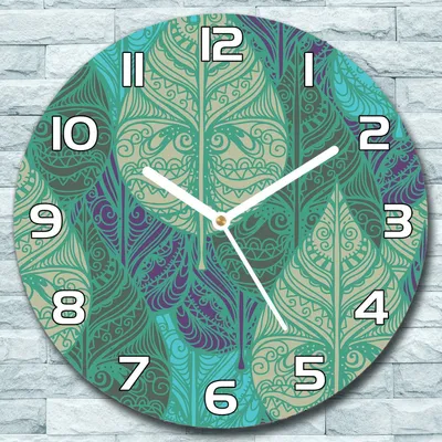 Produktbild von Wanduhr aus Glas Rund fi 30 Blätter blau lila Quarz Deko Schlafzimmer Büro