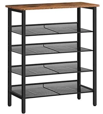 Image de Étagère à chaussures, 5 niveaux, réglable, étroite, 60x85x30 cm, couleur vintage marron-noir, en métal
