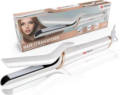 Produktbild von alpina Keramik Glätteisen – Mini Haarglätter mit 3 Temperaturstufen 160-180-200°C – Reise Glätteisen & Hair Straightener – Lockenstab für Kurze Haare – Weiß