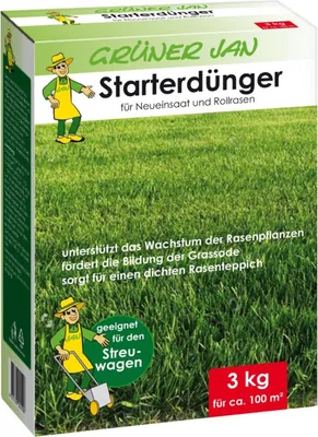 Produktbild von Grüner Jan Starterdünger 3kg Rollrasen Saat Fertilizer Voll Langzeit Garten