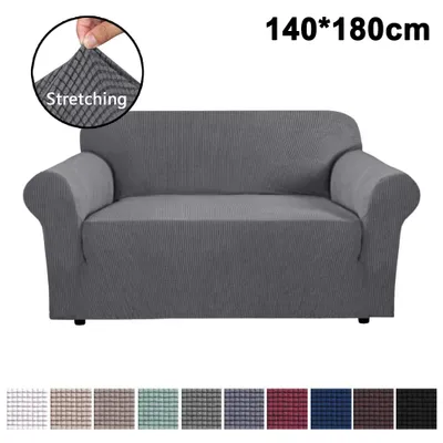 Produktbild von Stretch-Sofaüberzug, Möbelschutz, weicher Sofabezug mit elastischem Saum, karierter Fleece-Sofaüberzug in Unifarben