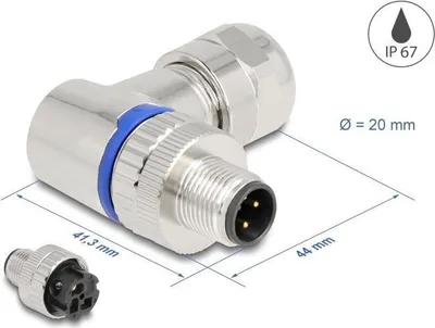 Immagine prodotto di DELOCK M12 Steckverbinder A-kodiert 3 Pin Stecker 90°Metall