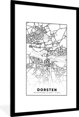 Produktbild von MuchoWow® Gerahmtes Poster Stadtplan - Dorsten - Karte 60x90 cm - Poster mit Schwarzem Bilderrahmen Wandposter Rahmen Foto Bilder - Dekoration - Wandposter Wohnzimmer - Hochwertig