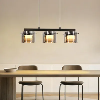 Immagine prodotto di ZMH Lampada a sospensione LED in vetro a 3 luci Lampada da sala da pranzo Lampada a sospensione da 140 cm per tavolo da pranzo Regolabile in altezza Lampada a sospensione per soggiorno e camera da letto