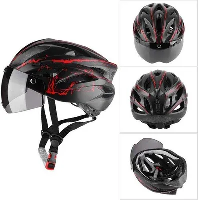 Produktbild von Famanu Fahrradhelm Erwachsene - Mountainbike Sicherheitshelm mit Schutzbrille - leichtes Fahrradaccessoire - rot
