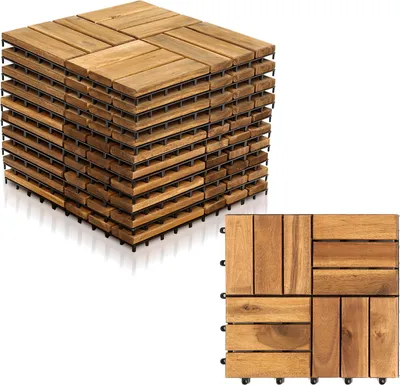 Produktbild von Jayseuw 8m²Holzfliesen Terrassenfliesen Holz Fliesen Mosaik 30x30 cm Balkonfliesen wetterfest aus Akazienholz mit Klicksystem für Terrasse Balkon 88x