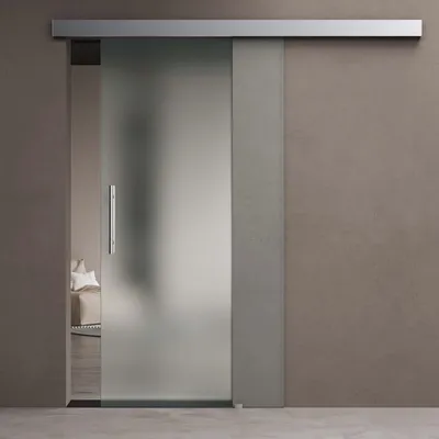 Produktbild von doporro Glasschiebetür komplettset 102,5 x 205cm Schiebetür mit ESG 15mm Wandabstand Zimmertür Glas vollsatiniert mit Stangengriff