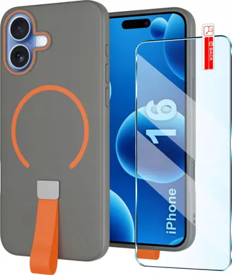 Immagine prodotto di Etui z Paskiem na palec Matowe SZARE do iPhone 16 |do MagSafe +Szkło