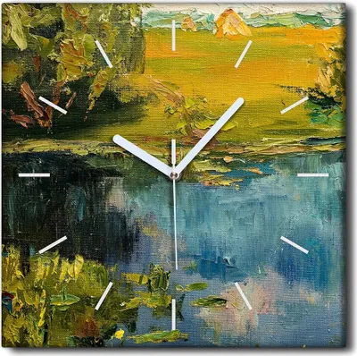 Produktbild von Coloray Uhr auf Leinwand 30x30 cm Wand Uhr Dekoration Wohnzimmer Segeltuch weiße Zeiger -Flusskunstlandschaft.