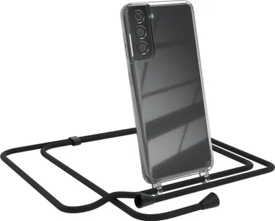 Produktbild von EAZY CASE Handykette kompatibel mit Samsung Galaxy S21 5G, Handyhülle mit Umhängeband, Handykordel, Schutzhülle Clear, Band in Schwarz