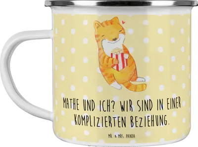 Produktbild von Mr. & Mrs. Panda Teetasse Katze Dyskalkulie - Gelb Pastell - Geschenk, Teebecher, Tasse Emaille, Pott, emaillebecher, Rechenstörung, Becher, Rechenschwäche