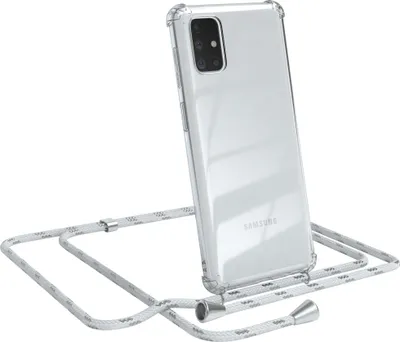 Produktbild von EAZY CASE Handykette kompatibel mit Samsung Galaxy M51, Handyhülle mit Umhängeband, Handykordel, Schutzhülle Clear, Band in Weiß