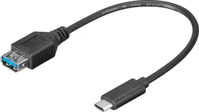 Produktbild von USB-C™-auf-USB-A-Kabel, OTG, 0,2 m, schwarz 15 W, 3 A, 5 Gbit/s, USB 3.0, USB-C™-Stecker > USB-A-Buchse