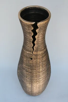 Produktbild von Bodenvase Dekovase Keramik Schwarz Gold ca.60 CM inkl. Vaseneinsatz - Modell: Goldi #2 B - Rand Eingeschnitten