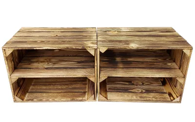 Produktbild von 2er Vintage Holzkisten Geflammte mit Regalbrett - 40x30x24 cm - Vintage Deko and Aufbewahrung