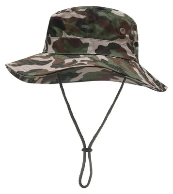 Zdjęcie produktu dla Męski kamuflażowy kapelusz przeciwsłoneczny, kapelusz safari, siatkowa czapka outdoorowa, czapka typu "boonie", uniwersalny rozmiar, daszek 10 cm, kolor: zielony wojskowy, materiał: poliester