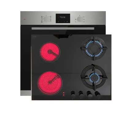 Produktbild von Böhme Einbaubackofen HB60F78PPX mit versenkbare Knebel, Edelstahl Glas mit Heißluft mit Hybrid Kombi GAE60HY Glas Gas Elektro 60cm Kochfeld Erdgas LPG