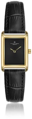 Produktbild von Aurora Goldene Uhr mit schwarzem Lederband, minimalistisches Zifferblatt-Design