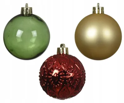 Produktbild von Weihnachtskugeln aus Kunststoff, 3er-Set, 6 cm, Rot, Grün und Gold, Christbaumschmuck