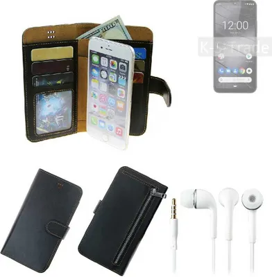 Produktbild von TOP SET Handy Hülle Schutz Hülle kompatibel mit Gigaset GS190  schwarz aus Kunstleder + Kopfhörer Smartphone Tasche vollwertige Geldbörse