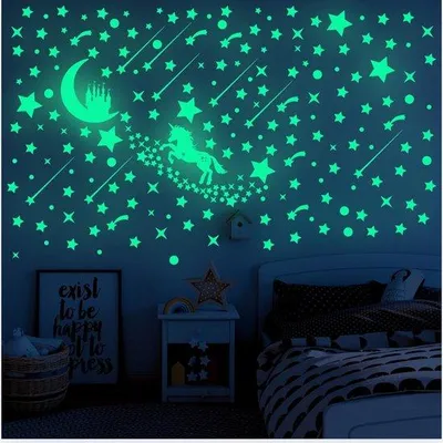 Produktbild von Glow in the Dark Deko-Set mit 482 Stücken, Mond, Sterne und Kometten, leuchtende Wand- und Deckensticker für Kinderzimmer und Babyzimmer
