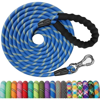 Productafbeelding van Hondenriem, 5 meter, blauw, met gevoerd handvat, afsluitbare karabijnhaak, 8 mm