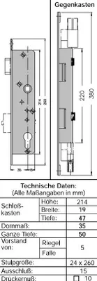 Produktbild von Schüco Antipanik Riegel-Fallenschloss Fkt E, DIN rechts 211504