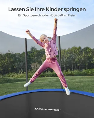 Produktbild von SONGMICS Ø 427cm Trampolin bis 150kg mit Leiter+Sicherheitsnetz +Abdeckung sicher Outdoor Gartentrampolin schwarz blau STR144