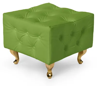 Produktbild von MG Design Polsterhocker in Grün 50 x 50 cm - Gepolsterter Sitzhocker mit Knopfheftung und Goldfarbenen Beinen