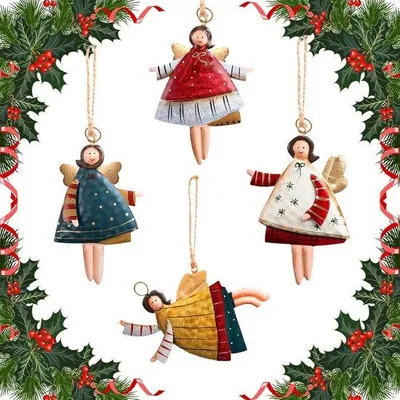 Produktbild von Famanu Weihnachtsengel Hänger Set - 4 dekorative Metallornamente