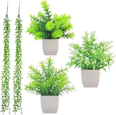 Immagine prodotto di Set di piante artificiali per piccole piante da appartamento, 3 pezzi, supporto da parete