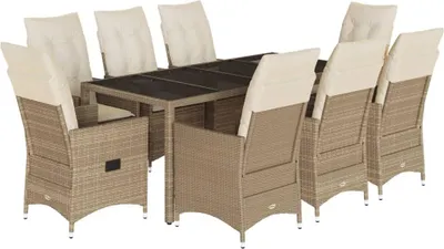 Produktbild von vidaXL 9-tlg. Garten-Essgruppe mit Kissen Beige Poly Rattan