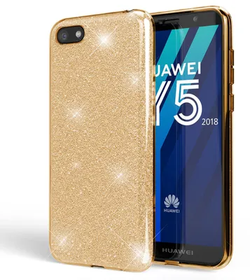 Image de Housse de portable NALIA compatible avec Huawei Y5 2018, Glitter Case Back Bling Cover Gold