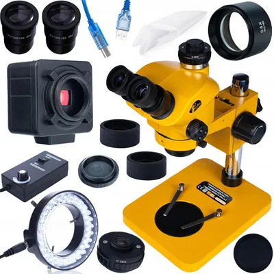 Stereomikroskop trinokular 7-50x, USB-Kamera 5MP, LED-Ringlicht