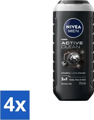 Image de NIVEA MEN - Gel douche - Active Clean - 250 ml - Pack avantage - 4 pièces