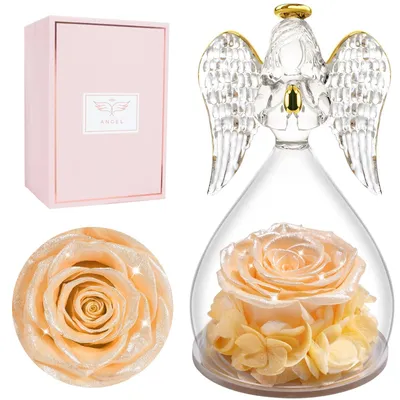 Productafbeelding van Eeuwige Roos met Engel - Geschenk voor Vrouwen - Champagnekleur