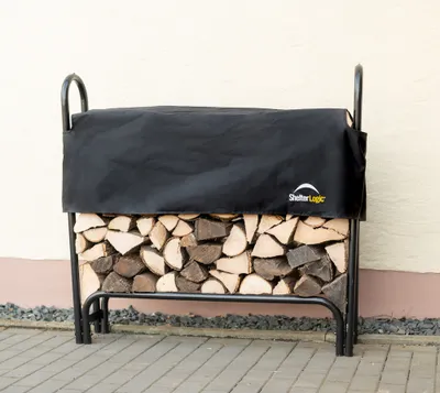 Image de Shelter Logic étagère en métal pour bois de cheminée avec couvercle noir 126 x 25 x 118 cm (L x l x H)