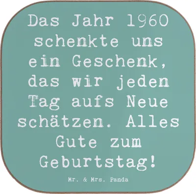 Produktbild von Mr. & Mrs. Panda Holzuntersetzer Spruch 1960 Geburtstag - Meeresbrise - Geschenk, Coaster, Geburtstagsgeschenk, Untersetzer für Gläser, Geburtsjahr, liebevoll, Alter