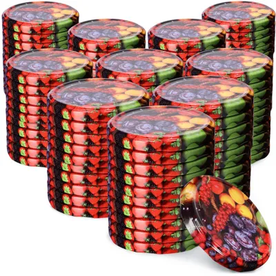 Produktbild von KADAX Einmach-Deckel Set aus Metall "Virbo", mit 6 Einrastzähnen, Obst, 82 mm, 100 Stück