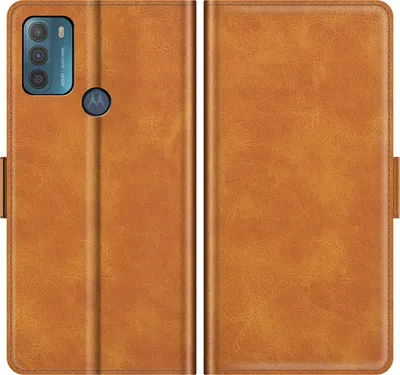 Produktbild von Mobigear Slim Magnet  Motorola Moto G50 Hülle Klapphülle Geldbörse - Cognac