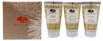 Produktbild von Origins Ginger Greetings Body Box: Ginger Souffle Whipped Body Cream 30ml + Ginger Burst Savory Body Wash 30ml + Ginger Hand Lotion 30ml