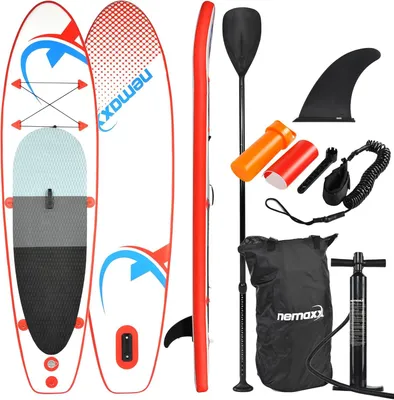 Produktbild von Aufblasbares Stand-Up-Paddle-Board mit Tasche, Pumpe und Flossen für Wassersport und Surfen