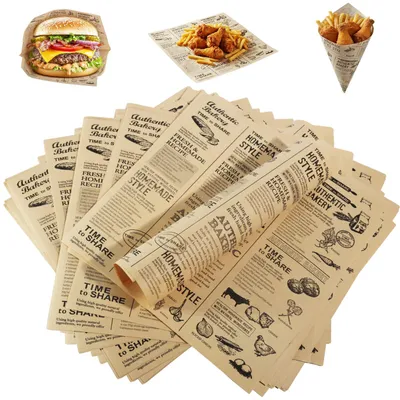 Produktbild von 100 Blatt Feinkostpapier, Frittierpapier für Körbe, umweltfreundliches Backpapier, Hamburgerpapier für Hamburger, Butterbrot, Käse, Pommes frites (25x25cm)