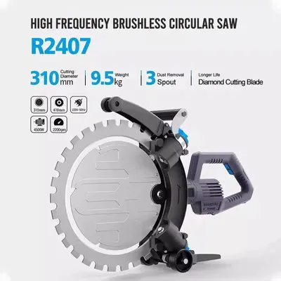 Image de Scie à béton électrique, scie circulaire - coupe-mur et coupe-pierre - lame de 41 cm - profondeur de coupe de 31 cm - fonctionnement manuel avec prise EU - 2700 tr/min - 4500W 220V