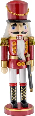 Produktbild von Kaladia dekorativer Nussknacker Soldat aus Holz - in Rot - bemalte Weihnachtsfigur - ca. 10 x 9 x 38 cm