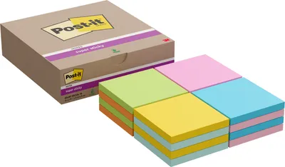 Produktbild von Post-it® Super Sticky Notes Haftnotizen - Verschiedene Farben - 76 mm x 76 mm - 90 Blatt - 16 Stück
