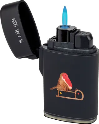 Produktbild von Mr. & Mrs. Panda Feuerzeug Bedruckt Rotkehlchen Schlitten - Schwarz - Geschenk, Gasfeuerzeug, Vogel, gas anzünder, Weihnachten, sturmfeuerzeuge, sturmfeuerzeug