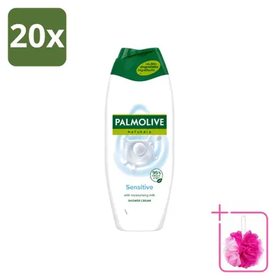 Imagen del producto de 20 unidades de gel de ducha Palmolive Naturals para piel sensible, 500 ml. Pack económico