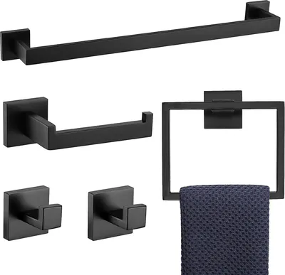 Produktbild von 5-teiliges Bad-Hardware-Zubehör-Set, Schwarz, Edelstahl