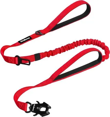 Produktbild von Robuste Bungee-Hundeleine, 1,5 Meter – Taktische Hundeleine mit 2 gepolsterten Griffen, Sicherheitsgurtbefestigung, ideal für das Training von großen und mittelgroßen Hunden